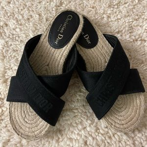 DIOR Granville Embroidered Criss Cross Flat Espadrille Slide Sandals